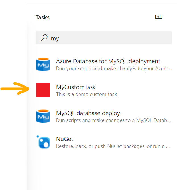 Custom task available in Azure DevOps web app